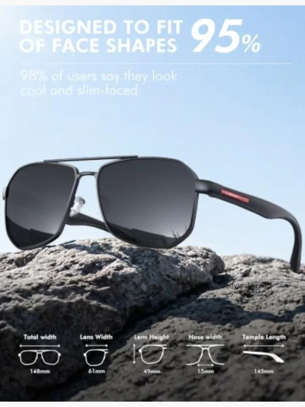 Square Polarized Aviator Sunglasses for Men UV400 Protection Driving Outdoor